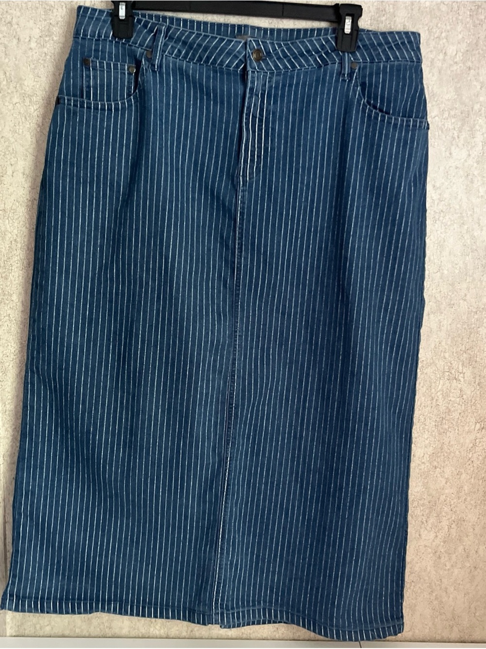 Jessica London Denim Pinstripe Blue Jean Skirt Pencil Dark Wash Stretch Plus 18W